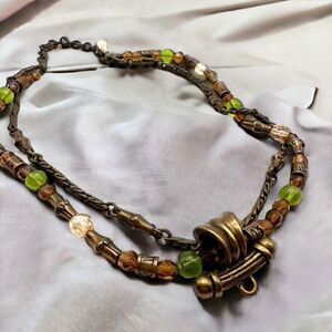 Chico’s Layered green Stone Layered bronze Tone Necklace Career  multi-strand